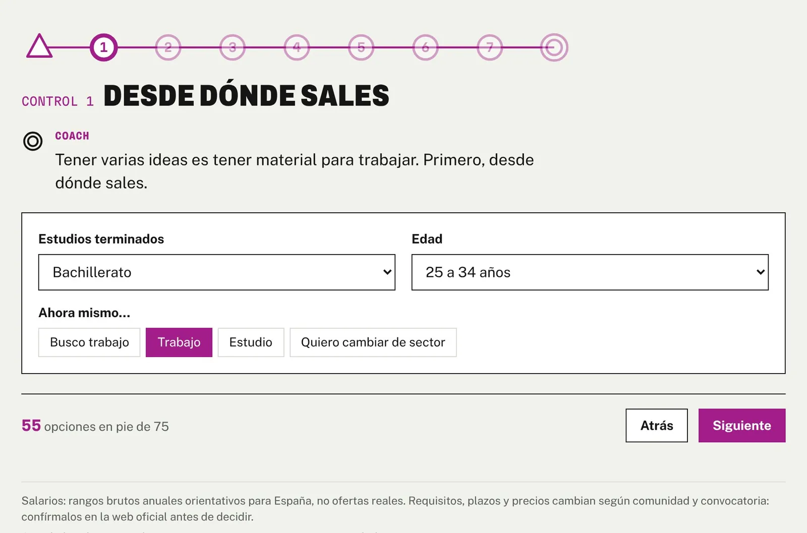 La app: estudios terminados, edad y situación actual.
